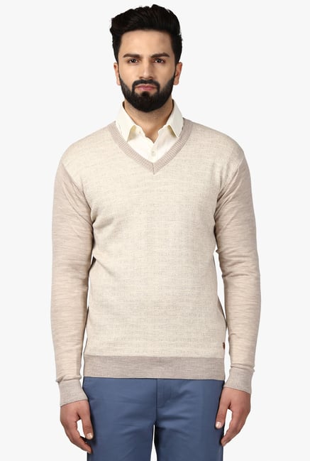 Buy Raymond Beige V Neck Sweater for Men Online Tata CLiQ
