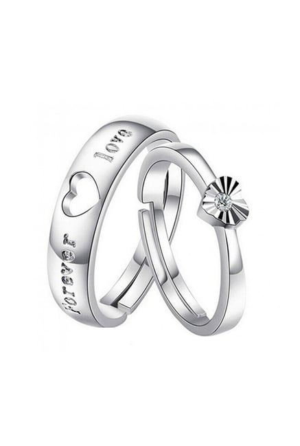 Peora White Silver Plated Crystal Wedding Ring (Set of 2)