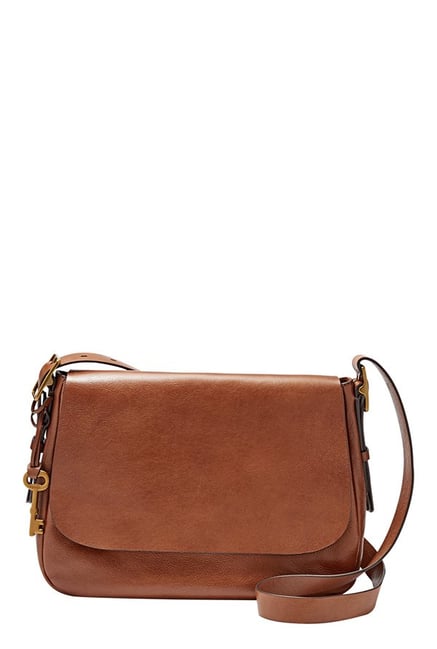 Buy Fossil Harper Brown Leather Flap Sling Bag For Women At Best