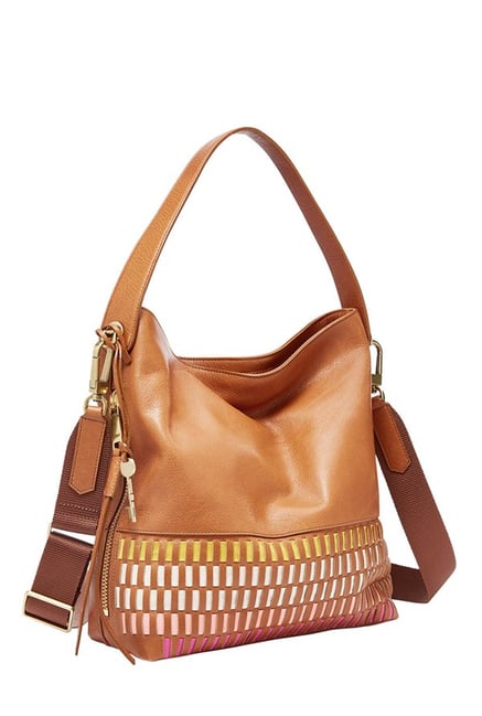 Buy Fossil Maya Tan Interlaced Leather Shoulder Bag For Women At