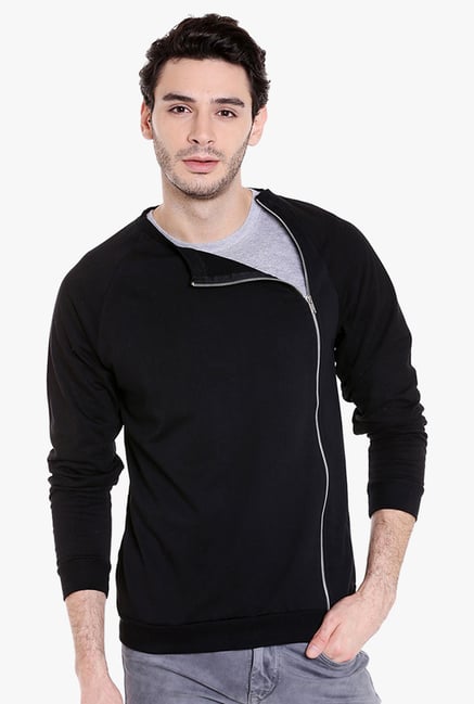 Campus Sutra Black Solid Full Sleeves Sweatshirt