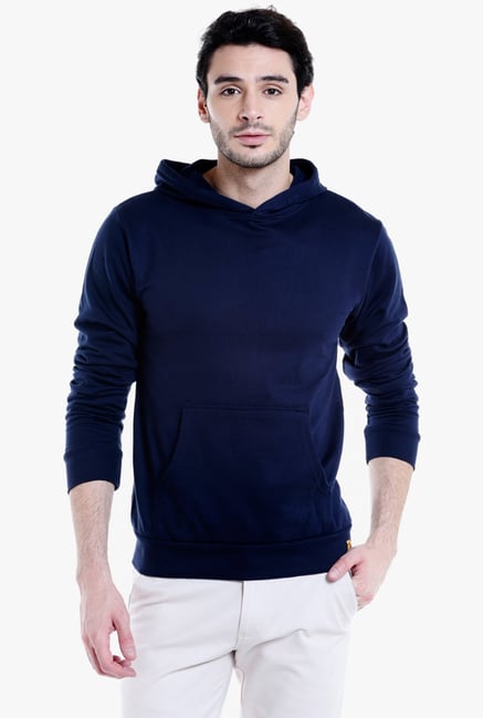 Campus Sutra Blue Solid Full Sleeves Sweatshirt