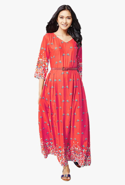 global desi red maxi dress