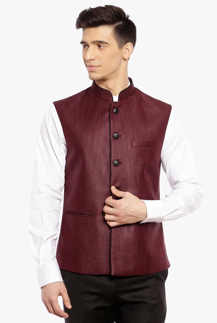 Buy Raymond Maroon Sleeveless Jacket for Men Online Tata CLiQ