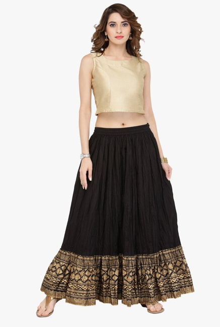 Varanga Black Printed Cotton Skirt