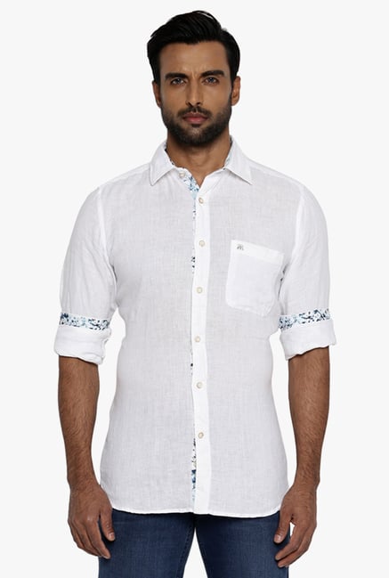 Raymond White Full Sleeves Solid Linen Shirt