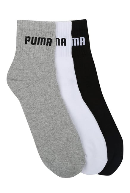Puma White Grey Solid Quarter Length Socks Pack of 3
