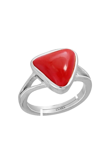 Red Stone Gemstone for Locket & Ring Natural Moonga 9.5 Ratti Triangle  Shape Stone Coral Chain Ring - Multi Finger