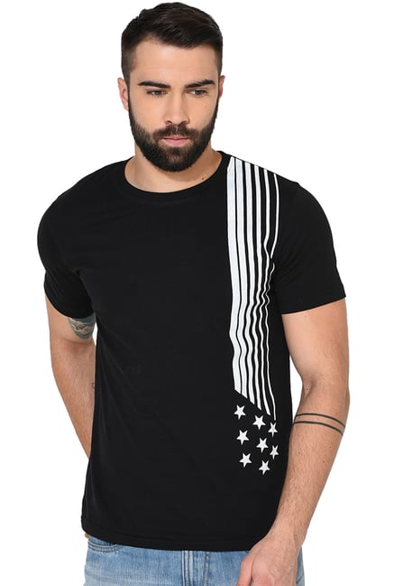 Buy Gritstones Black White Printed Half Sleeves T Shirt For Men