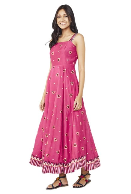 Buy Global Desi Pink Printed Maxi Dress 