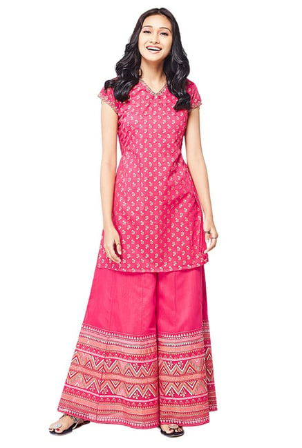 Global Desi Pink Printed Kurta With Palazzo