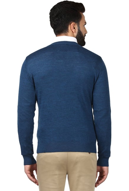 Buy Raymond Blue Cotton Full Sleeves Regular Fit Sweater for Men