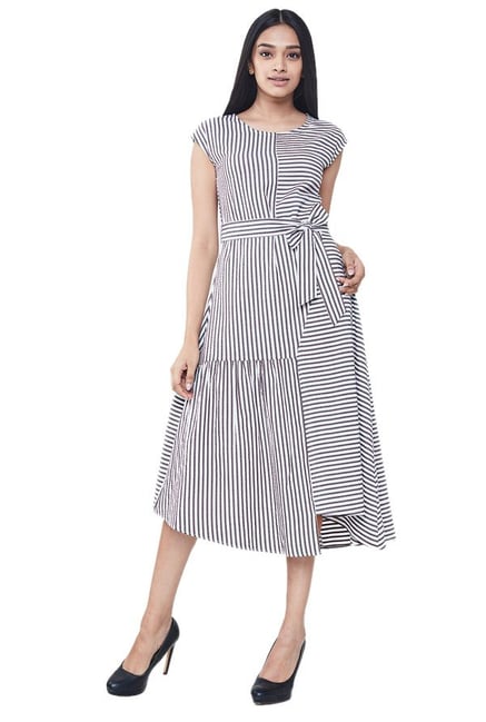 grey striped midi dress