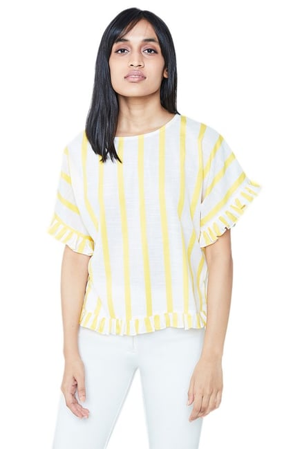 yellow and white top