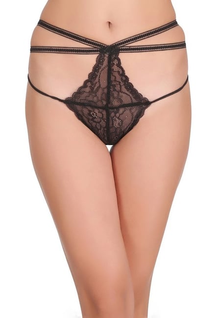 Buy Clovia Black Lace High Waist Thong Panty for Women Online