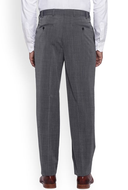 Buy Raymond Dark Grey Regular Fit Pleated Trousers for Men Online ...