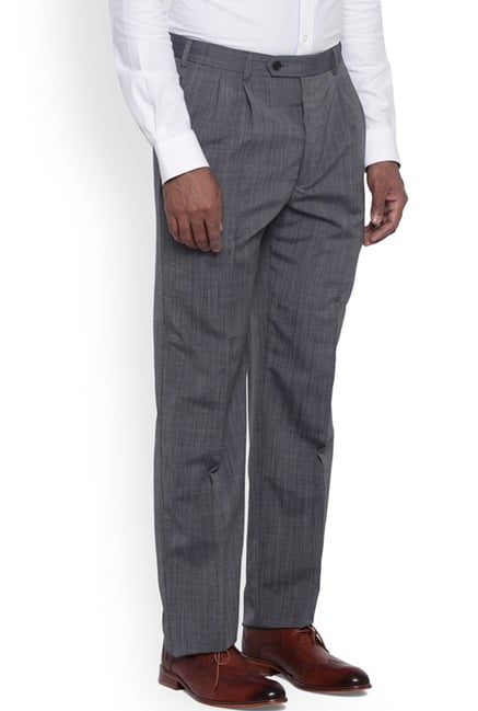 Buy Raymond Dark Grey Regular Fit Pleated Trousers for Men Online ...