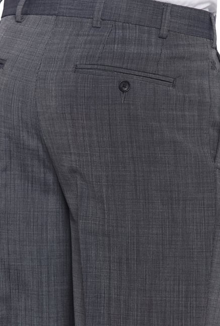 Buy Raymond Dark Grey Regular Fit Pleated Trousers for Men Online ...