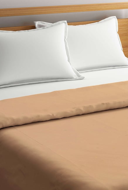 Buy Portico New York Light Brown Solid Cotton Double Duvet Cover