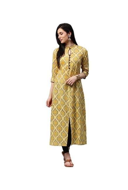 Buy Jaipur Kurti Yellow Printed Cotton Kurta for Women Online @ Tata CLiQ