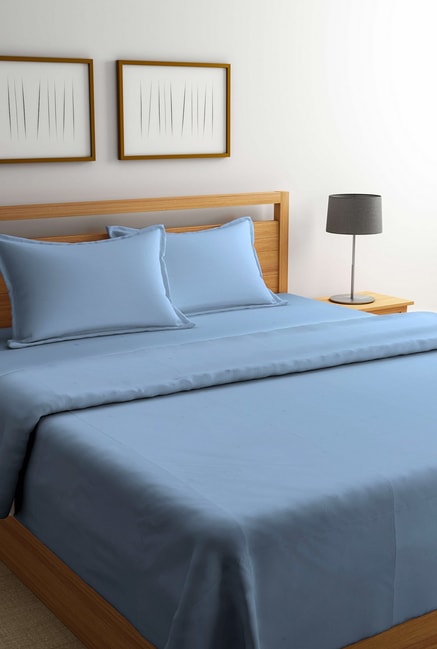 Buy Portico New York Blue Solid Cotton Double Duvet Cover Set