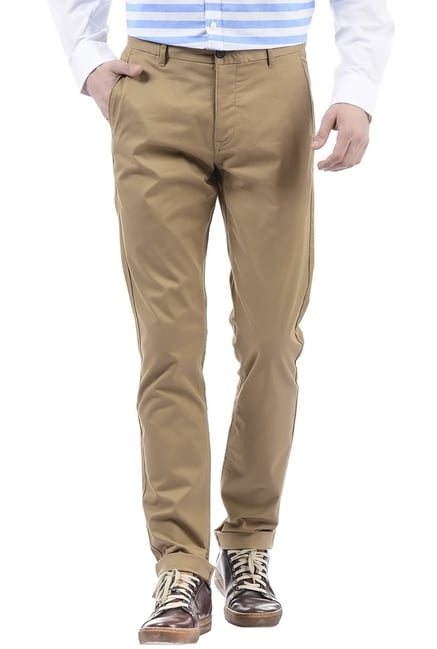 Buy ARROW SPORT Khaki Solid Cotton Blend Regular Fit Mens Trousers |  Shoppers Stop