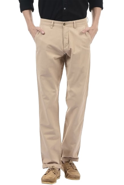 Regular fit Beige Linen-cotton flat-front Trousers