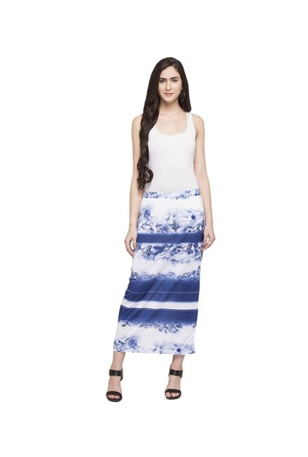 Globus Blue & White Printed Maxi Skirt