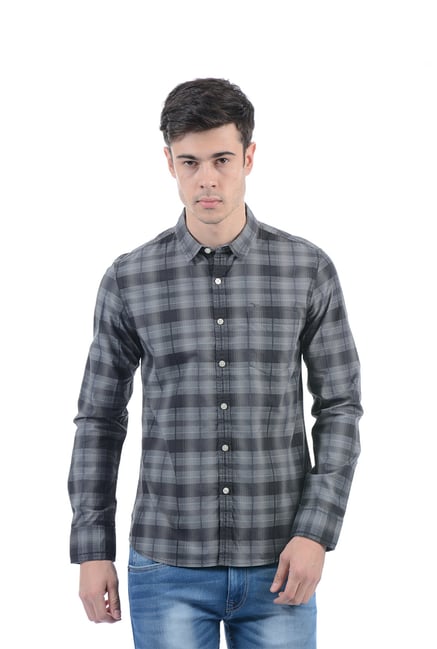 Flying Machine Charcoal Slim Fit Checks Shirt