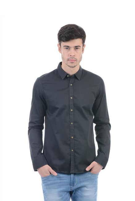 Flying Machine Black Slim Fit Solid Shirt