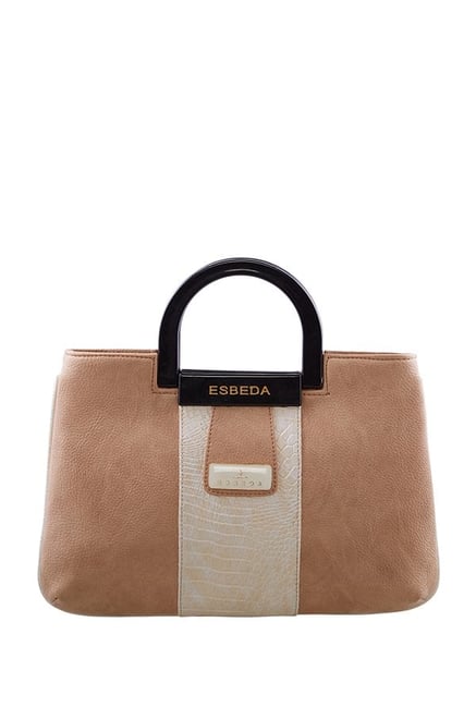 Esbeda Light Brown & Cream Textured Handbag-picture-13