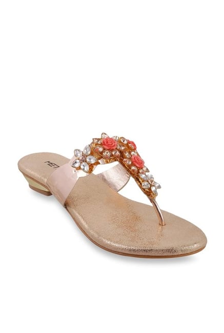 Buy Metro Rose Gold T-Strap Sandals for Women at Best Price Tata