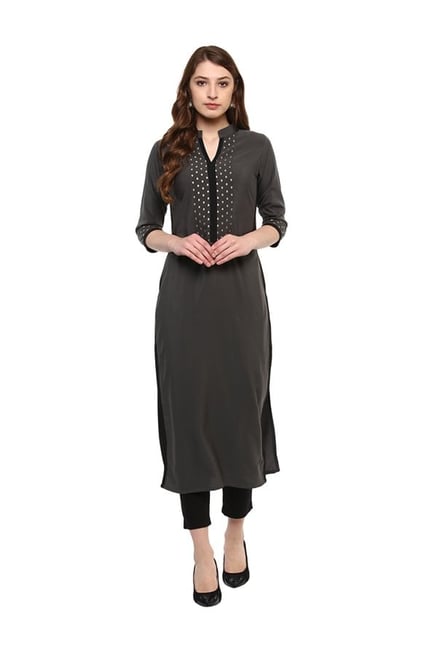 Ziyaa Grey Printed Crepe Kurta