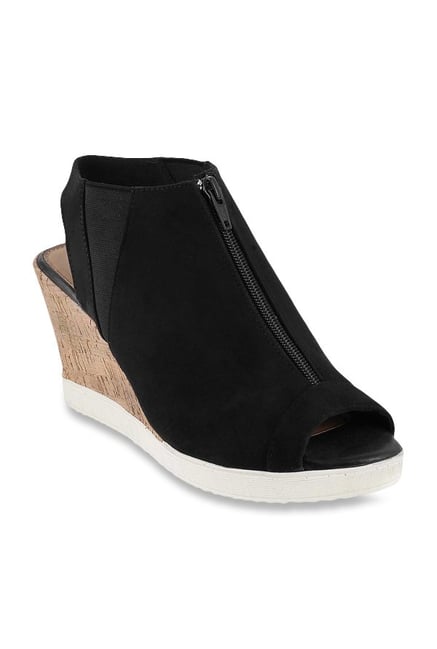 Buy Mochi Black Back Strap Peeptoe Wedges for Women at Best Price