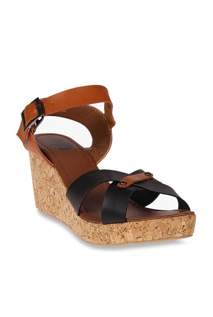 Buy Red Pout Dark Brown Tan Ankle Strap Wedges for Women at Best
