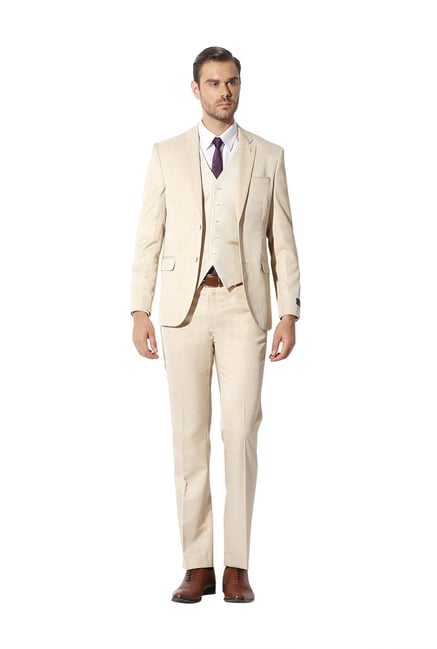 Buy Van Heusen Cream Notched Lapel Slim Fit Suit For Men Online Tata Cliq