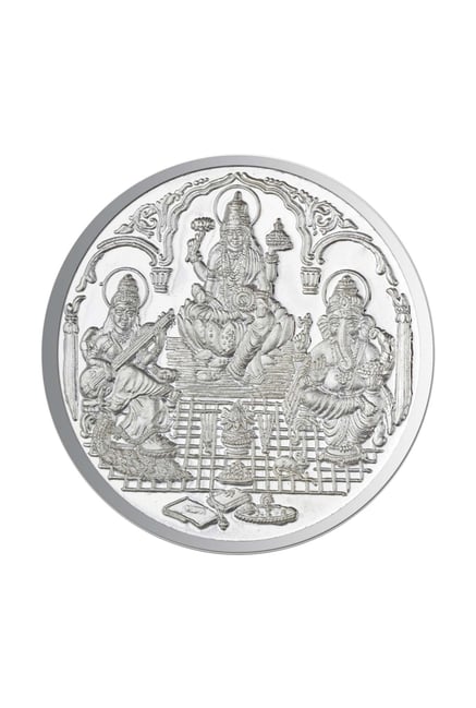 Sri Jagdamba Pearls Saraswathi Ganesh & Lakshmi 999 Silver 50gm Silver Coin