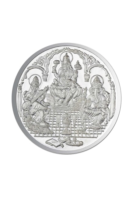 Sri Jagdamba Pearls Saraswathi Ganesh & Lakshmi 999 Silver 100gm Silver Coin