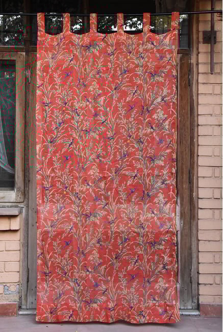 Buy The Shop Red Royal Blue Floral Cotton Curtain Online At Best