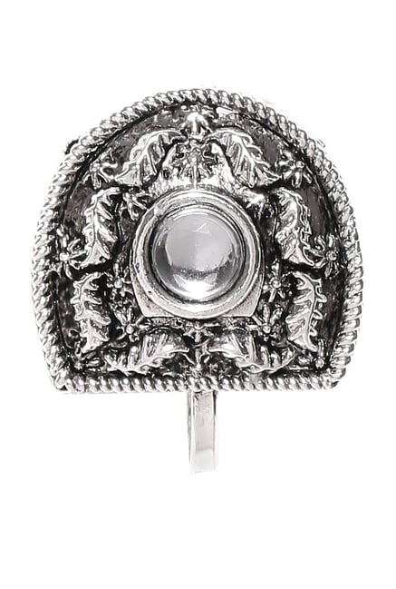 Zaveri Pearls Floral Silver Alloy Nosering for Women