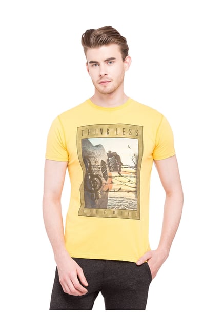 Buy Status Quo Yellow Cotton Lycra T-Shirt for Men Online Tata CLiQ