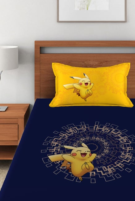 Buy Tangerine Pokemon Printed Cotton Single Bed Sheet Set Online