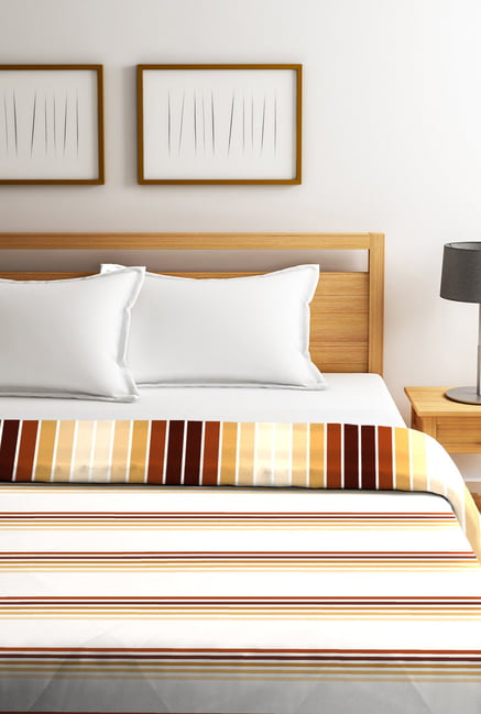 Buy Tangerine White Beige Striped Cotton Double Bed Comforter