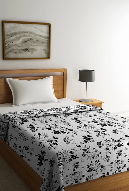 Buy Tangerine Krayons White Black Floral Single Bed Comforter