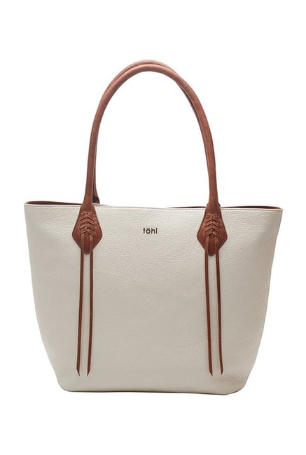 Tohl Kiffien Ivory White Solid Leather Tote Price in India