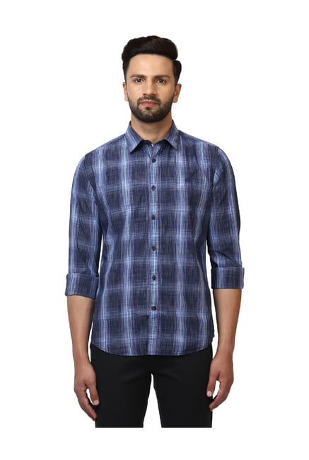 Buy Raymond Blue Slim Fit Cotton Shirt for Men Online Tata CLiQ