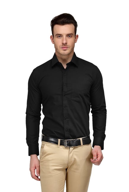 Hancock Black Slim Fit Solid Shirt