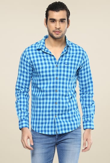 Buy Mufti Sky Blue Full Sleeves Checks Shirt For Men Online @ Tata Cliq