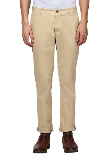 Buy Men Khaki Solid Contemporary Fit Chino Trousers online  Looksgudin