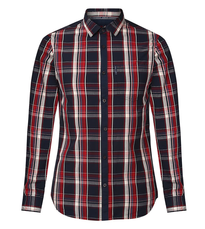 Buy Armani Exchange Navy & Red Slim-Fit Madras Plaid Shirt for Men Online @  Tata CLiQ Luxury